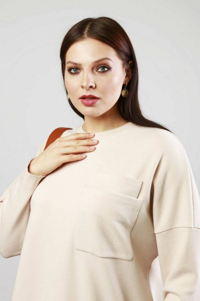 Базовый бежевый джемпер из трикотажа с нагрудными карманами Femme & Devur 30445 1.2BF(170) - фото 4