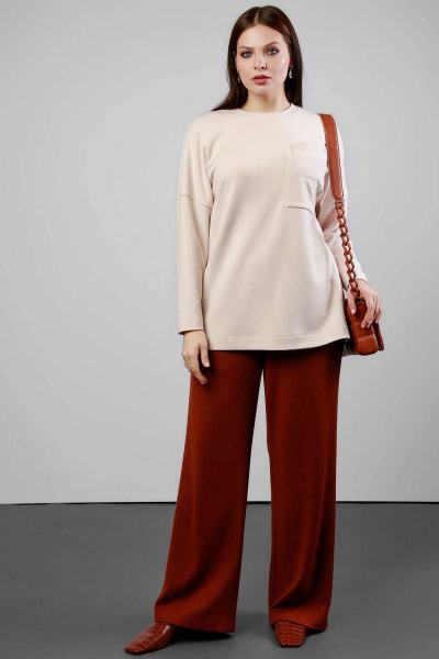 Базовый бежевый джемпер из трикотажа с нагрудными карманами Femme & Devur 30445 1.2BF(170) - фото 2
