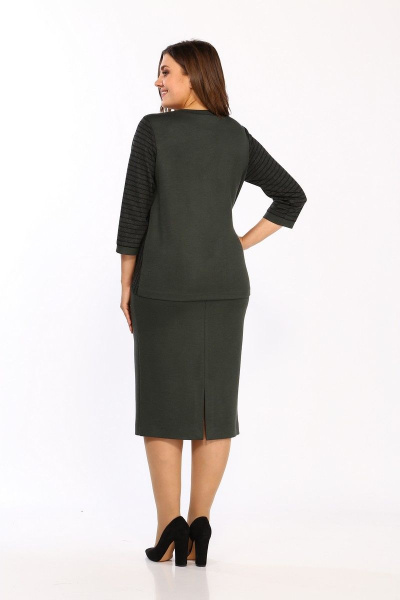 Костюм из трикотажа с юбкой с разрезом и нагрудными вытачками Lady Style Classic 1656 хаки - фото 3