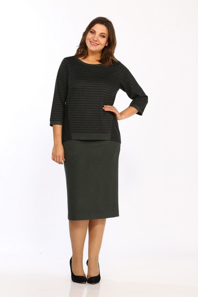 Костюм из трикотажа с юбкой с разрезом и нагрудными вытачками Lady Style Classic 1656 хаки - фото 1