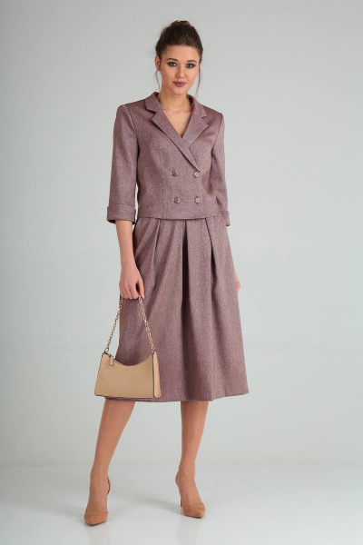 Деловой костюм жакет и юбка двухшовный с лацканами Viola Style 2655-2 бордовый_меланж - фото 1