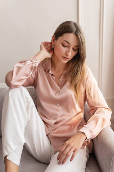 Розовая шелковая рубашка для деловых и вечерних образов LULA.BY LY2021BlousePink - фото 3