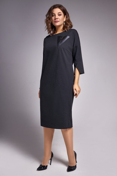 Платье из трикотажа и эко-кожи с карманами IVA 1330 графитовый - фото 2