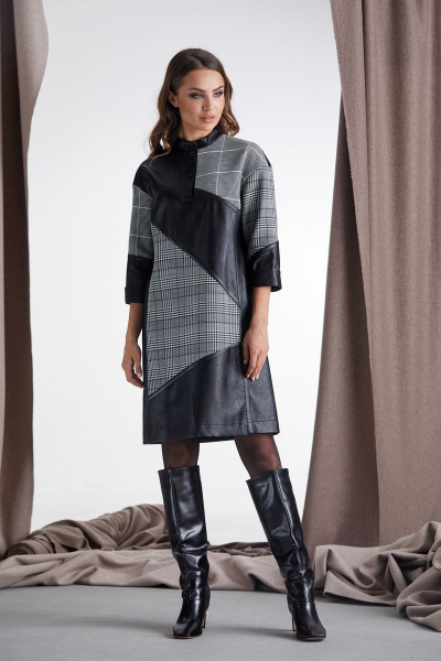 Платье Rami 5082 пэчворк_клетка_кожа - фото 1