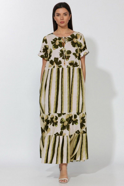 Платье Faufilure С1177 полоска_цветы_желтый - фото 1