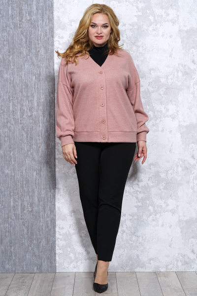 Розовый оверсайз кардиган из трикотажа Медея и К 2116 кораллово-розовый - фото 1