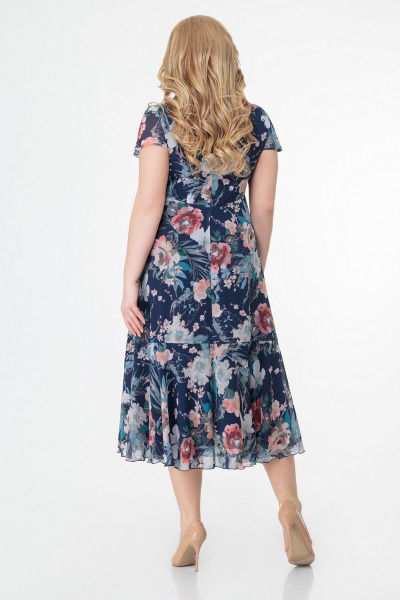 Платье и жакет из текстиля и шифона для повседневной носки Slaviaelit 166-2 синий_фон-цветы - фото 3