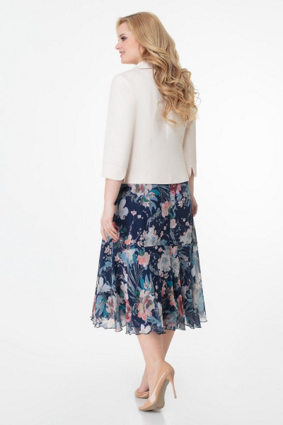 Платье и жакет из текстиля и шифона для повседневной носки Slaviaelit 166-2 синий_фон-цветы - фото 4