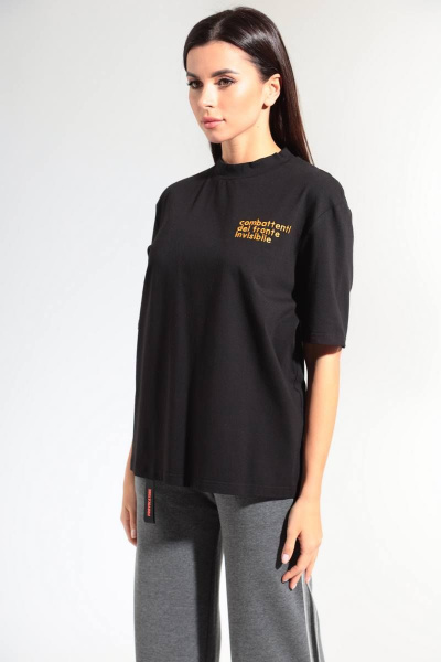 Круглогодичный хлопковый джемпер oversize с вышивкой и тесьмой HIT 0209 черный - фото 1