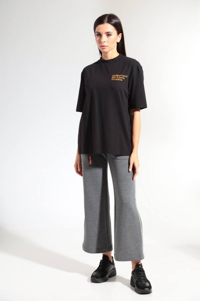 Круглогодичный хлопковый джемпер oversize с вышивкой и тесьмой HIT 0209 черный - фото 3