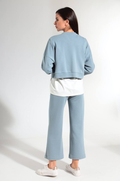 Демисезонный женский костюм из хлопкового трикотажа HIT 3081 серо-голубой - фото 5