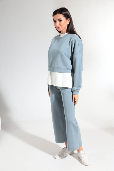 Демисезонный женский костюм из хлопкового трикотажа HIT 3081 серо-голубой - фото 4