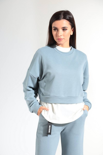 Демисезонный женский костюм из хлопкового трикотажа HIT 3081 серо-голубой - фото 3