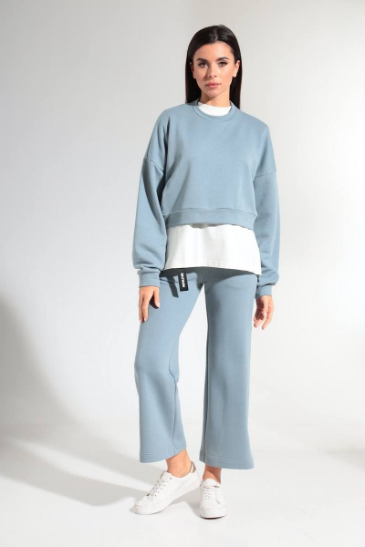 Демисезонный женский костюм из хлопкового трикотажа HIT 3081 серо-голубой - фото 2