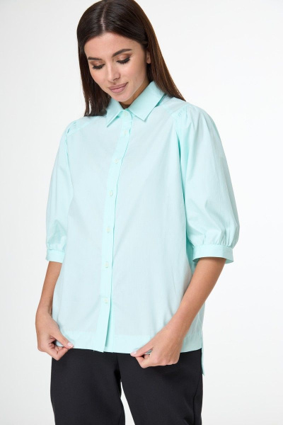 Блуза с объемными рукавами и асимметричным низом из хлопка Anelli 987 мята - фото 7