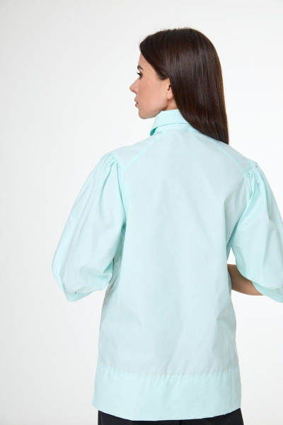 Блуза с объемными рукавами и асимметричным низом из хлопка Anelli 987 мята - фото 6