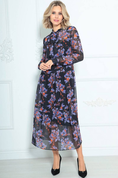 Платье LeNata 11235 черное-в-цветы - фото 1