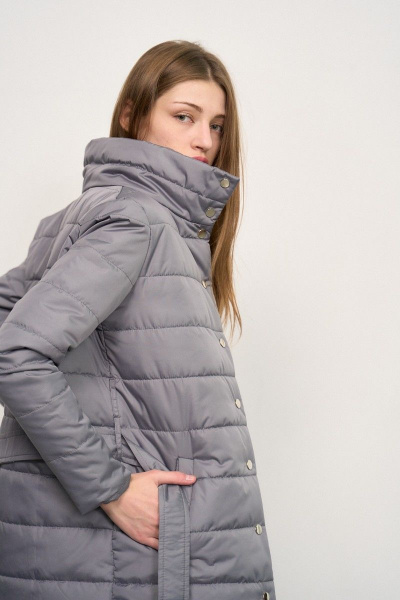 Куртка с поясом из плащёвой ткани и текстиля JKY GA-013 серый - фото 10