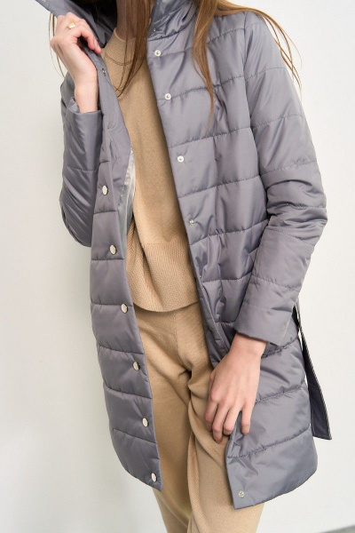 Куртка с поясом из плащёвой ткани и текстиля JKY GA-013 серый - фото 9
