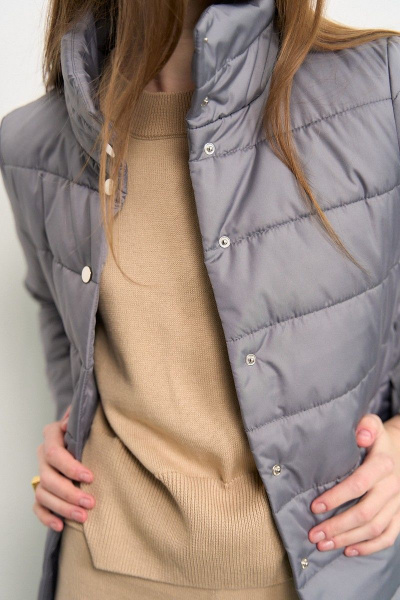 Куртка с поясом из плащёвой ткани и текстиля JKY GA-013 серый - фото 8