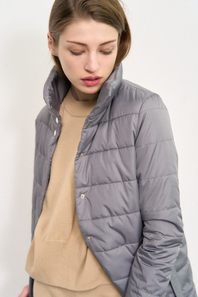 Куртка с поясом из плащёвой ткани и текстиля JKY GA-013 серый - фото 6