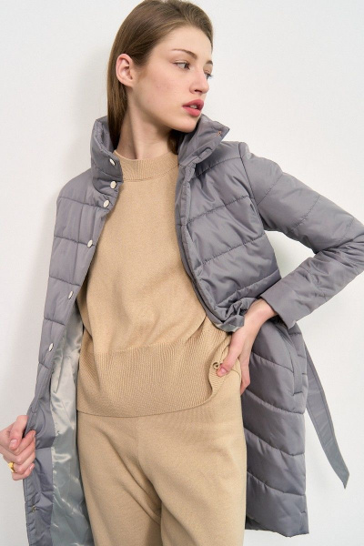 Куртка с поясом из плащёвой ткани и текстиля JKY GA-013 серый - фото 5