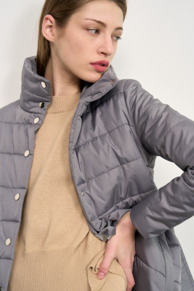 Куртка с поясом из плащёвой ткани и текстиля JKY GA-013 серый - фото 4