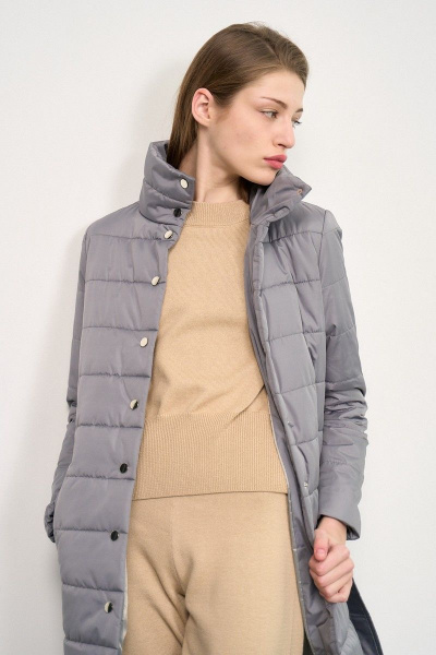 Куртка с поясом из плащёвой ткани и текстиля JKY GA-013 серый - фото 3