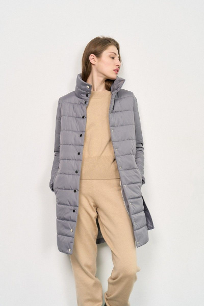 Куртка с поясом из плащёвой ткани и текстиля JKY GA-013 серый - фото 2