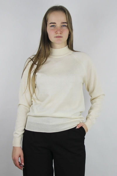 Демисезонный белый свитер из трикотажа с двойной стойкой и длинным рукавом Полесье С3316-15 5С1754-Д43 158,164 экрю - фото 1