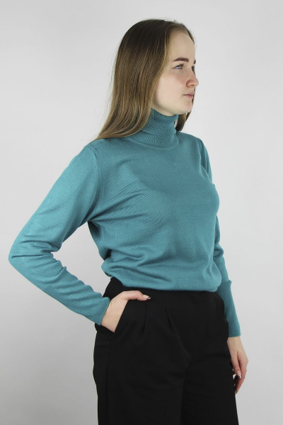 Демисезонный бирюзовый женский свитер из трикотажа с отложным воротником Полесье С3571-20 0С2128-Д43 158,164 испанский - фото 3