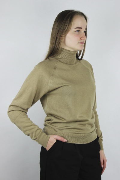 Демисезонный бежевый свитер из трикотажа с длинным рукавом реглан и высоким воротником Полесье С3433-17 7С1582-Д43 158,164 верблюжий - фото 3