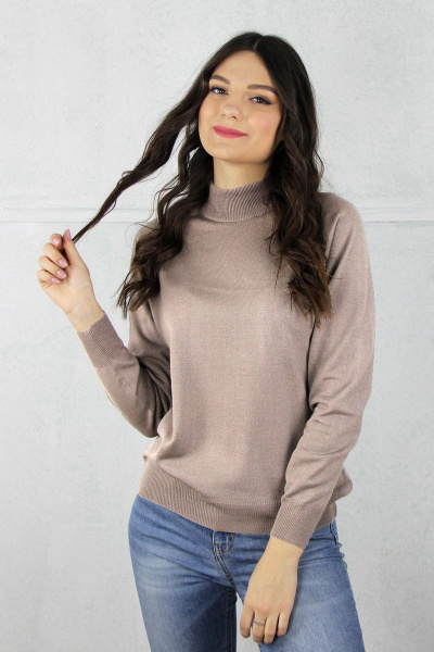 Демисезонный вязаный свитер с регланом и двойной стойкой Полесье С3316-15 5С1754-Д43 170,176 коричневая_дымка - фото 1