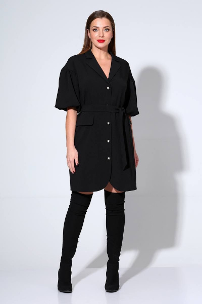 Демисезонное приталенное платье из текстиля с поясом Liona Style 814 черный - фото 2