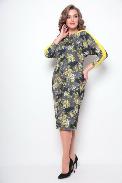 Платье Michel chic 2077 серый,желтый - фото 2