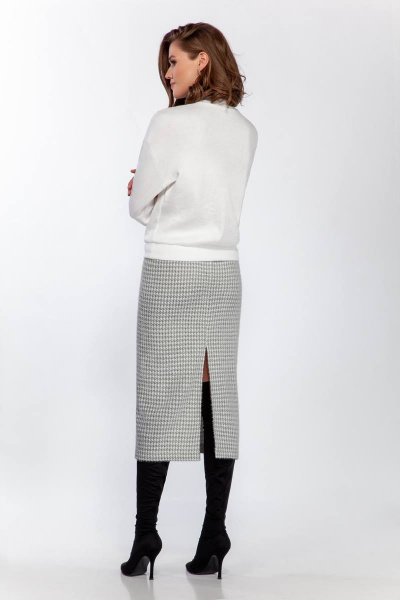 Джемпер, юбка Olegran 3823 белый+графит_гусиная_лапка - фото 4