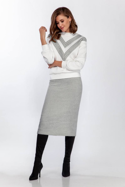 Джемпер, юбка Olegran 3823 белый+графит_гусиная_лапка - фото 2