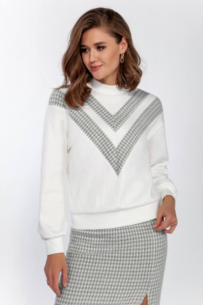 Джемпер, юбка Olegran 3823 белый+графит_гусиная_лапка - фото 3