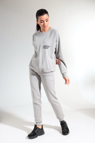 Демисезонный спортивный костюм из хлопкового футера HIT 3080 светло-серый - фото 1