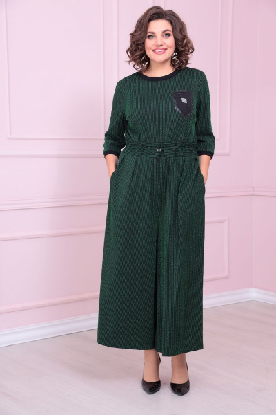 Комбинезон из текстиля с брюками-кюлотами и резинкой на поясе, зеленый Solomeya Lux 868 зеленый - фото 1