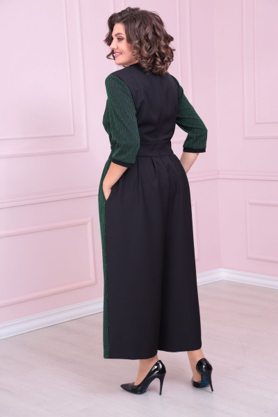 Комбинезон из текстиля с брюками-кюлотами и резинкой на поясе, зеленый Solomeya Lux 868 зеленый - фото 3