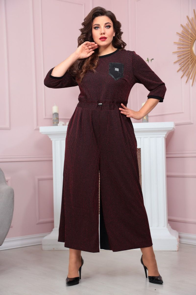 Кэжуал комбинезон с брюками-кюлотами из текстиля с карманами Solomeya Lux 868 бордовый - фото 1