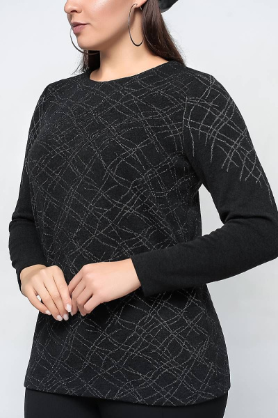 Демисезонный прямой джемпер из трикотажа с круглым вырезом La rouge 3190 черный-(серебро) - фото 5
