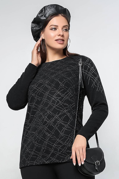 Демисезонный прямой джемпер из трикотажа с круглым вырезом La rouge 3190 черный-(серебро) - фото 1