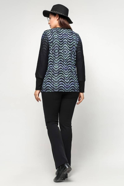 Демисезонный прямой джемпер из вискозы и трикотажа с карманами La rouge 3195 черный-набивной - фото 4