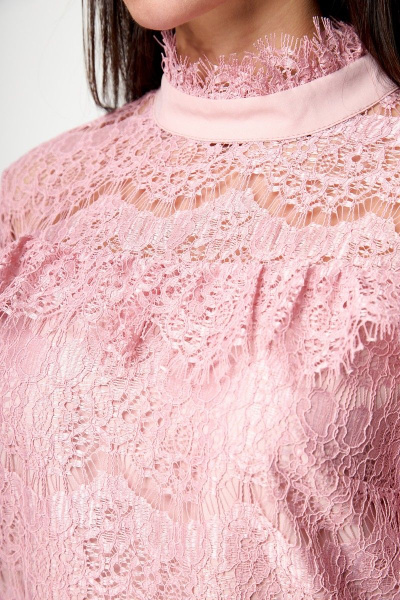 Блуза розовая из кружева с воланами и классическими элементами Anelli 933 пепельная_роза - фото 4