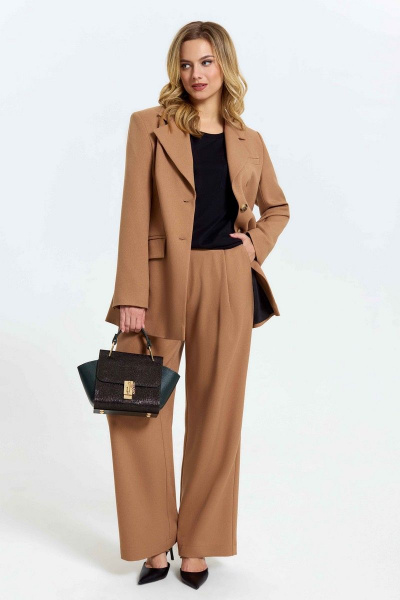 Двойка из жакета и брюк из текстиля с высокой посадкой TEZA 2953 кэмел - фото 2
