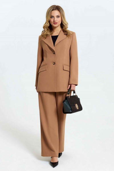 Двойка из жакета и брюк из текстиля с высокой посадкой TEZA 2953 кэмел - фото 1