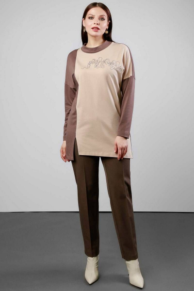 Бежевый комбинированный джемпер из хлопкового полотна Femme & Devur 30478 1.62BF(170) - фото 6