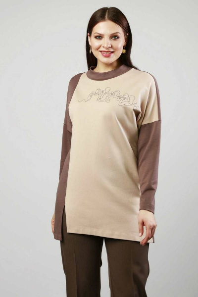 Бежевый комбинированный джемпер из хлопкового полотна Femme & Devur 30478 1.62BF(170) - фото 1